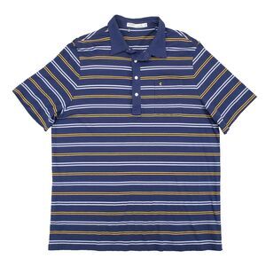 Criquet Golf Polo Shirt Mens 2XL Blue Orange Striped‎ Organic Cotton 4 Button